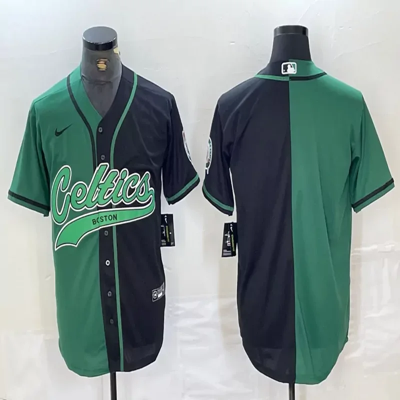 Boston Celtics #Custom Name & Number NBA Celtic Green Baseball Jersey - Image 2