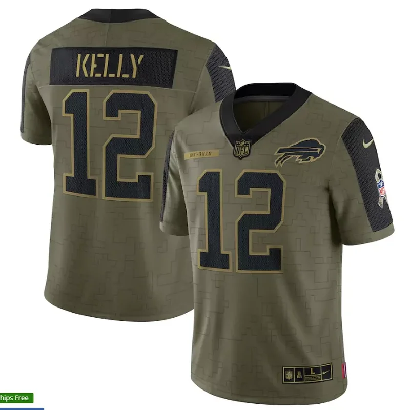 Buffalo Bills #12 Kelly NFL Green Camouflage Jersey
