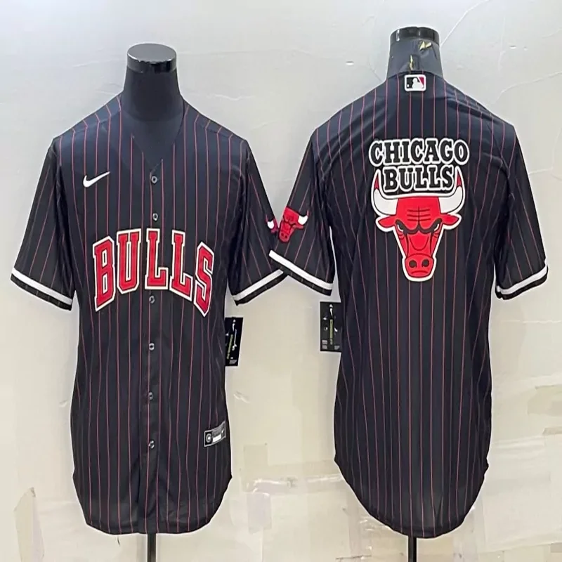 Chicago Bulls #33 Pippen NBA Black Red Baseball Jersey - Image 2
