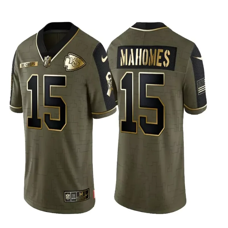 Kansas City Chiefs #15 Mahomes NFL Green Camouflage Gold Jersey