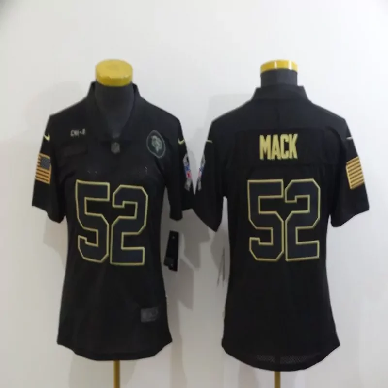 Chicago Bears #52 Mack NFL Black Gold American Flag Women Jersey