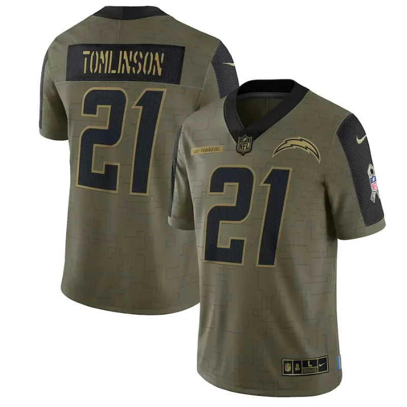 Los Angeles Chargers #21 Tomlinson NFL Green Camouflage Jersey