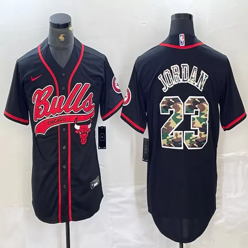 Chicago Bulls #33 Pippen NBA Black Red Baseball Jersey - Image 4