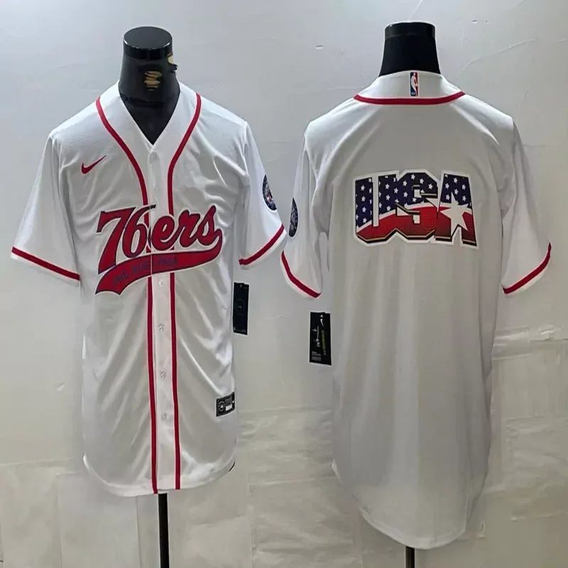 Philadelphia 76ers #Custom Name & Number NBA White Baseball Jersey