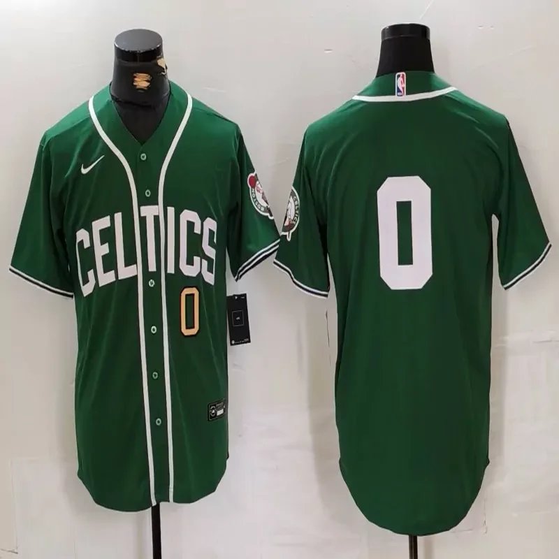 Boston Celtics #Custom Name & Number NBA Celtic Green Baseball Jersey - Image 3