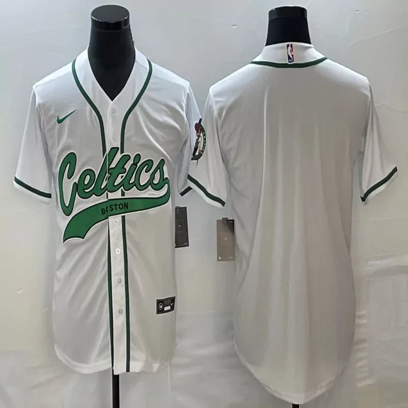 Boston Celtics #Custom Name & Number NBA Celtic Green Baseball Jersey - Image 5