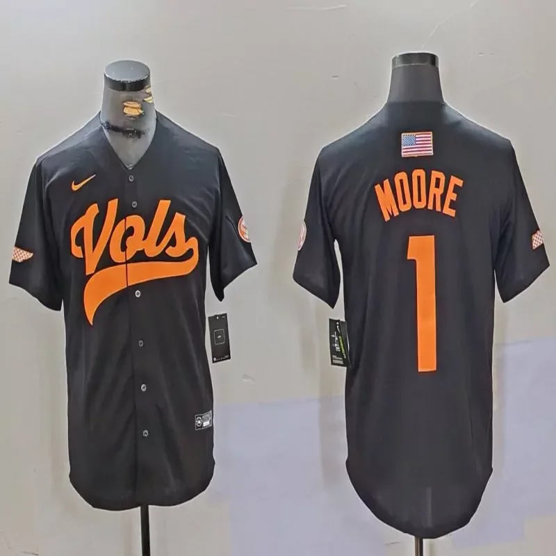 Tennessee Volunteers #1 Moore NCAA Orange Baseball Jersey - Image 4