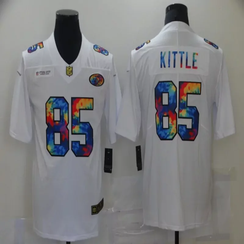 San Francisco 49ers #85 Kittle NFL White Rainbow Jersey