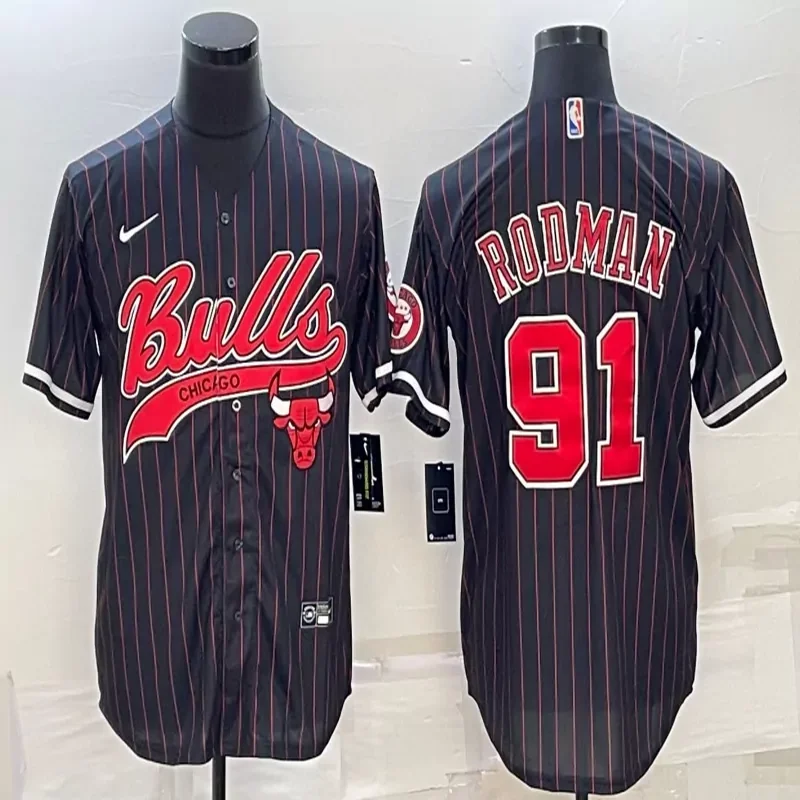 Chicago Bulls #Custom Name & Number NBA Black Navy Baseball Jersey - Image 2