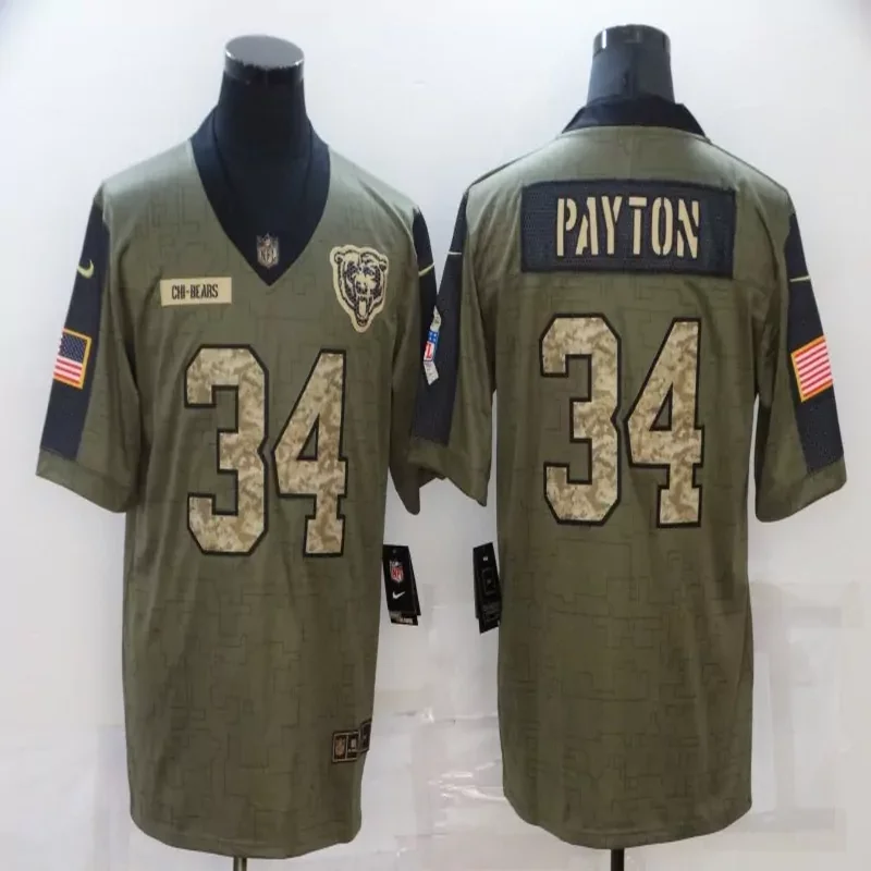 Chicago Bears #34 Payton NFL Green Camouflage American Flag Jersey