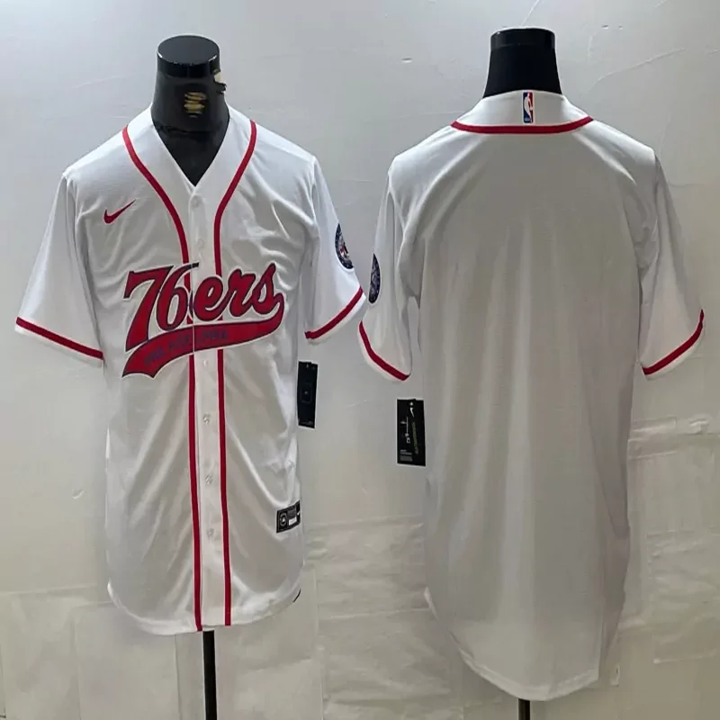 Philadelphia 76ers #Custom Name & Number NBA White Baseball Jersey - Image 2