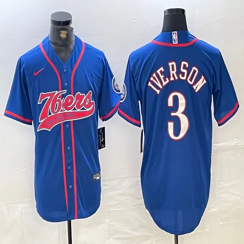 Philadelphia 76ers #Custom Name & Number NBA White Baseball Jersey - Image 3