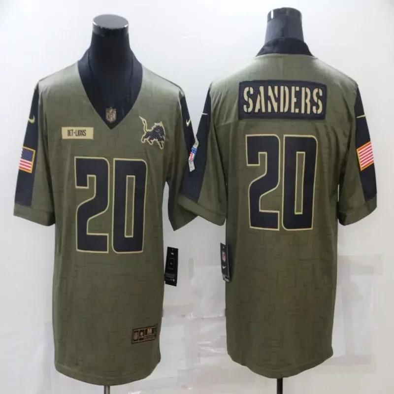 Detroit Lions #20 Sanders NFL Black American Flag Jersey - Image 4