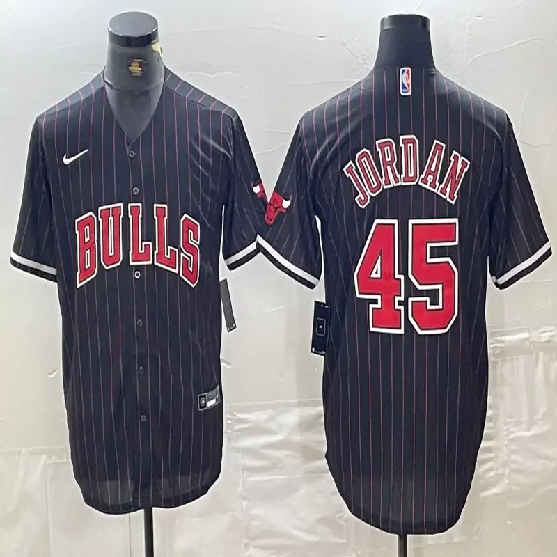Chicago Bulls #Custom Name & Number NBA Black Navy Baseball Jersey - Image 3