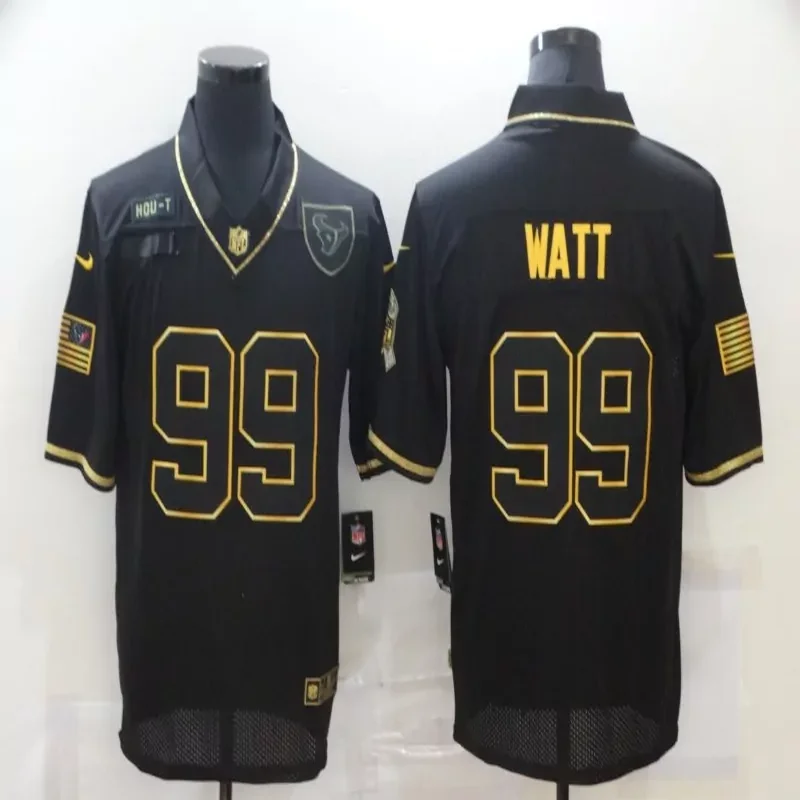 Houston Texans #99 Watt NFL Black Gold Jersey