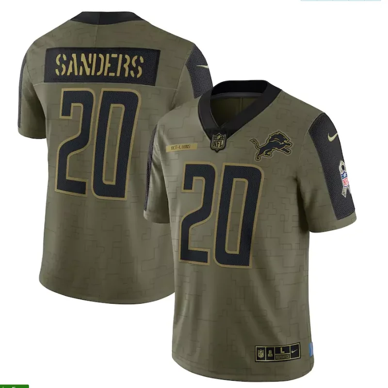 Detroit Lions #20 Sanders NFL Black American Flag Jersey - Image 5