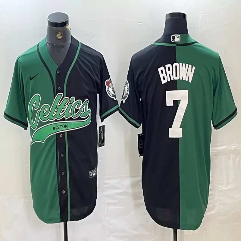 Boston Celtics #7 Brown NBA Ash Gray Baseball Jersey - Image 3