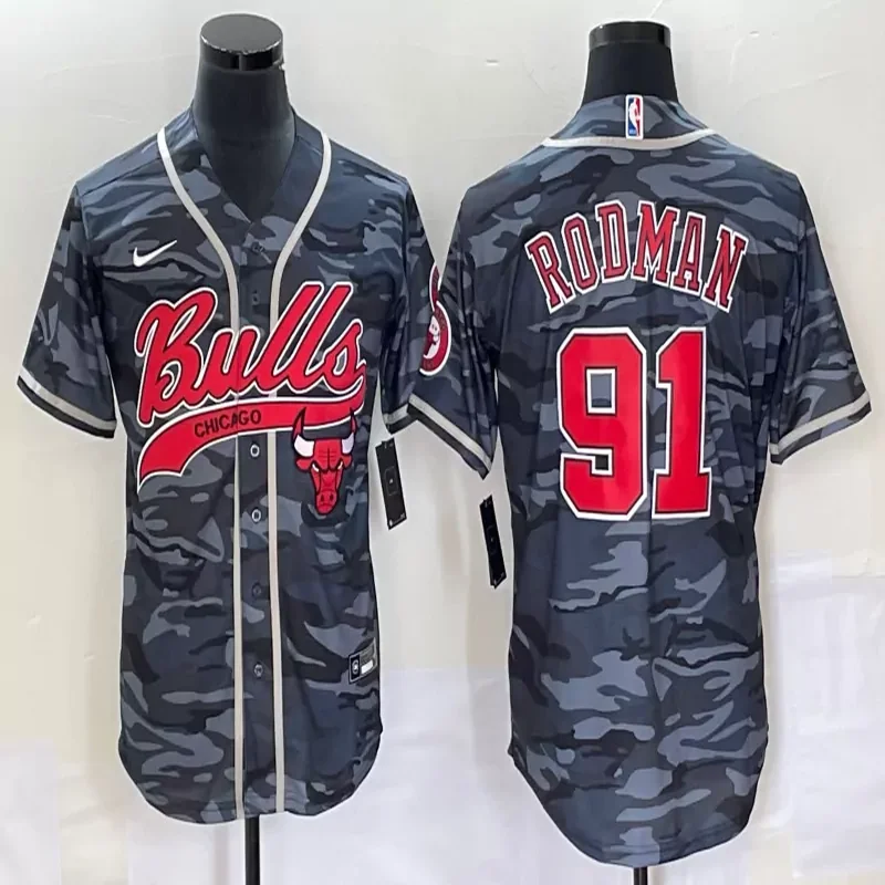 Chicago Bulls #Custom Name & Number NBA Black Navy Baseball Jersey - Image 4
