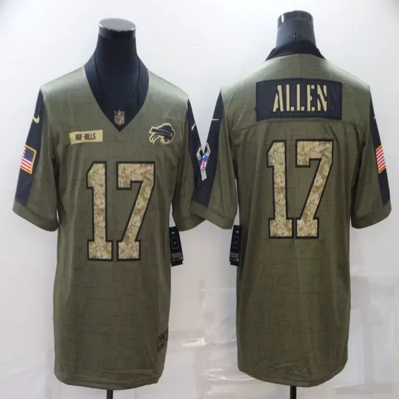 Buffalo Bills #17 Allen NFL Green Camouflage American Flag Jersey