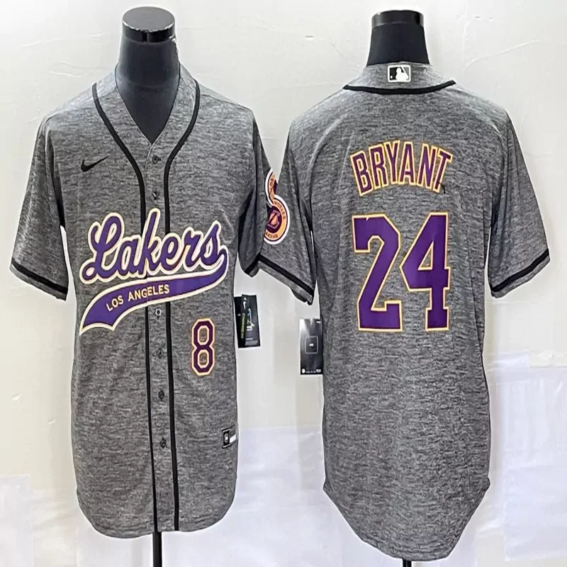 Los Angeles Lakers #24 Bryant NBA Black Mamba Sport Grey Baseball Jersey