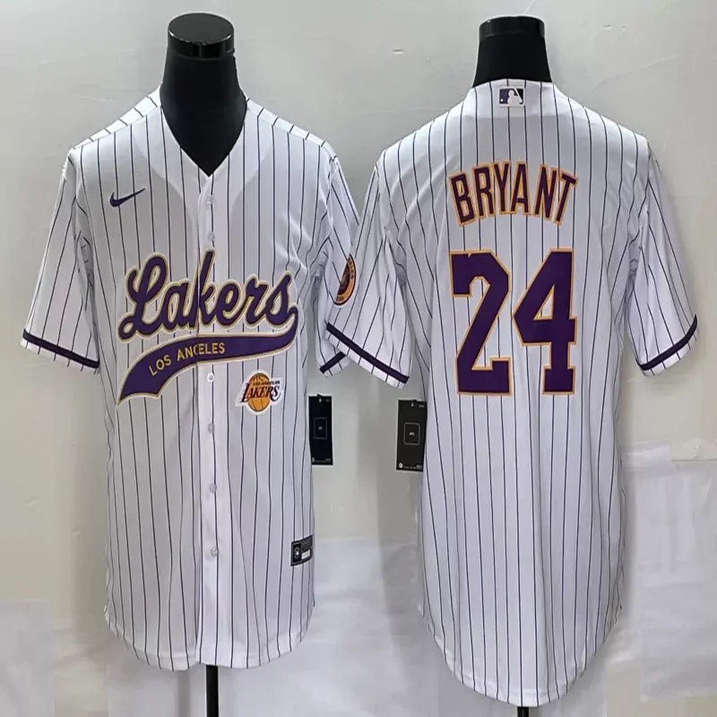 Los Angeles Lakers #24 Bryant NBA Black Mamba Sport Grey Baseball Jersey - Image 2