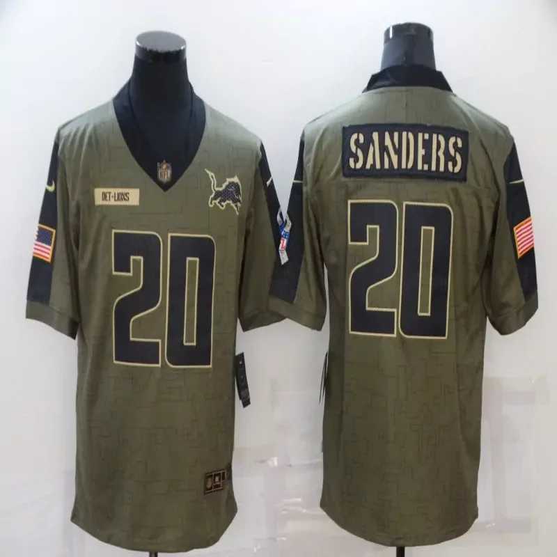 Detroit Lions #20 Sanders NFL Green Camouflage American Flag Jersey