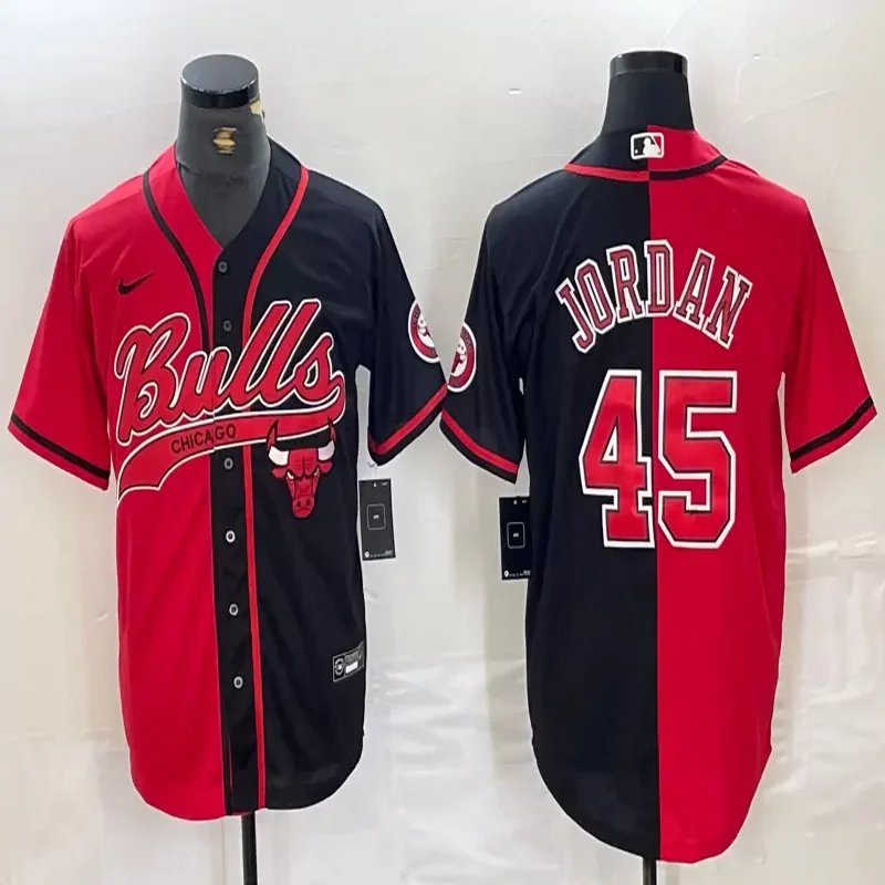 Chicago Bulls #Custom Name & Number NBA Black Red Baseball Jersey - Image 2