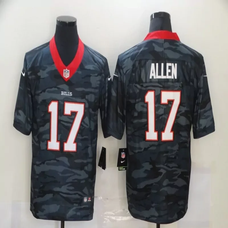 Buffalo Bills #17 Allen NFL Green Camouflage American Flag Jersey - Image 3