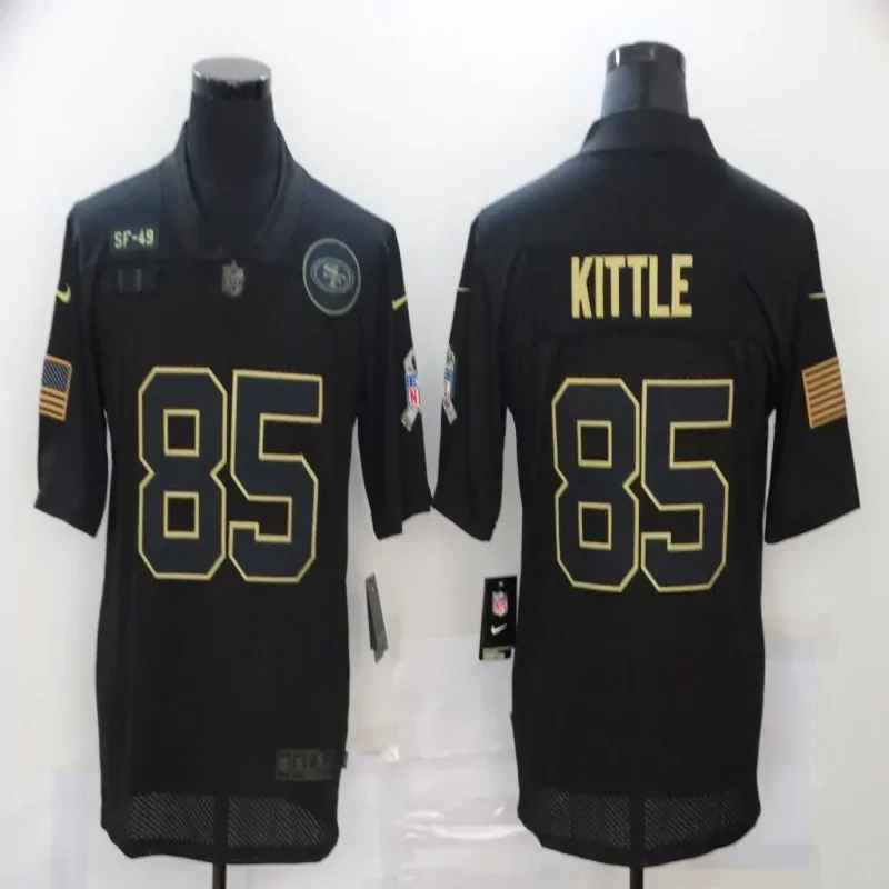 San Francisco 49ers #85 Kittle NFL Black Gold American Flag Jersey