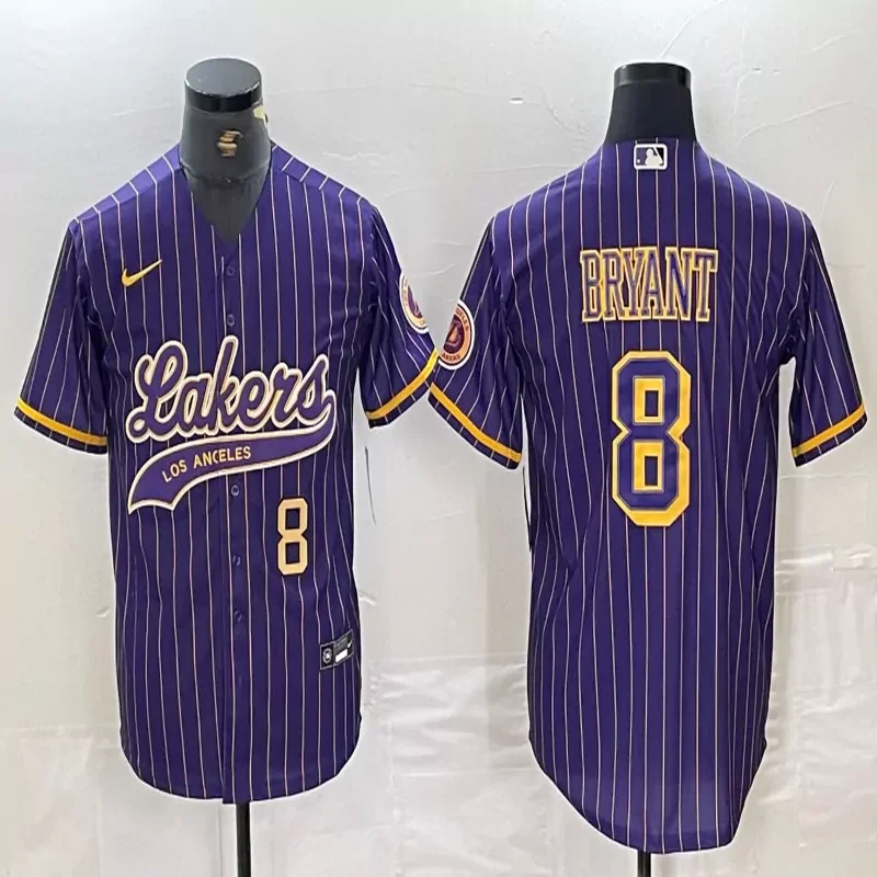 Los Angeles Lakers #24 Bryant NBA Black Mamba Sport Grey Baseball Jersey - Image 3