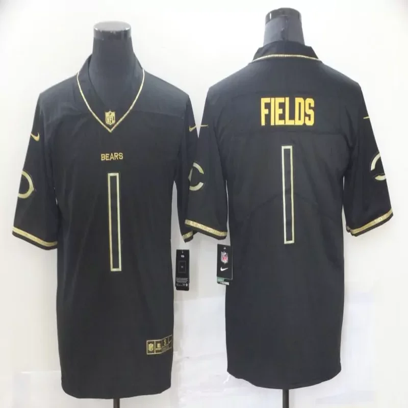 Chicago Bears #1 Fields NFL Black Gold Jersey