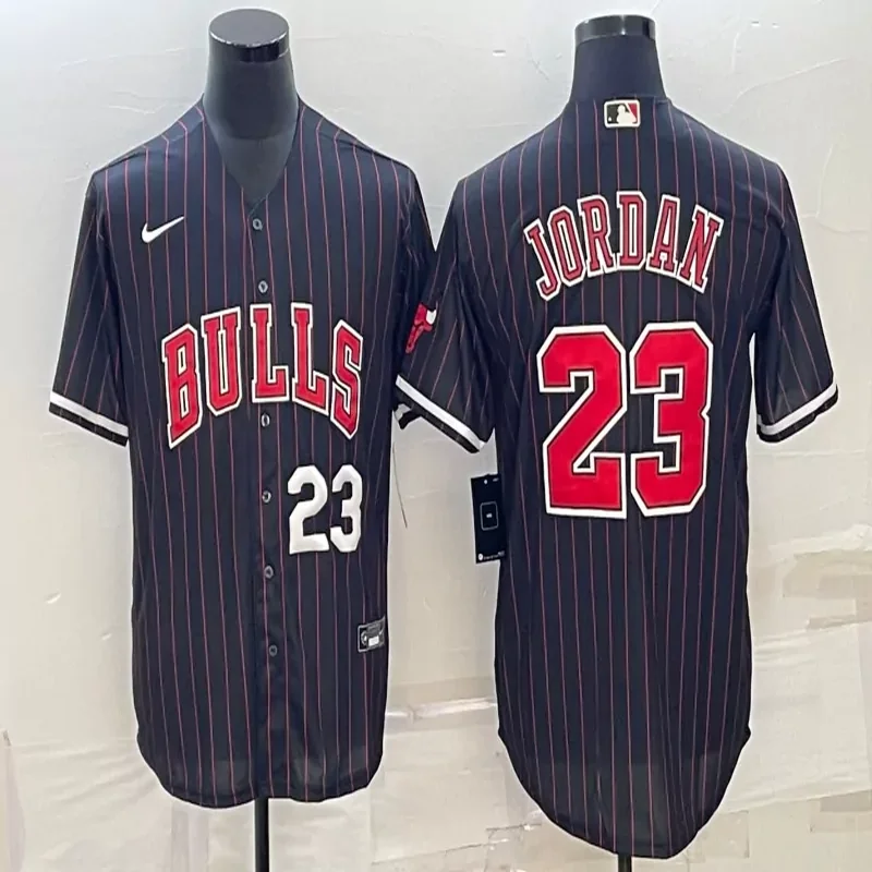Chicago Bulls #Custom Name & Number NBA Black Red Baseball Jersey - Image 4