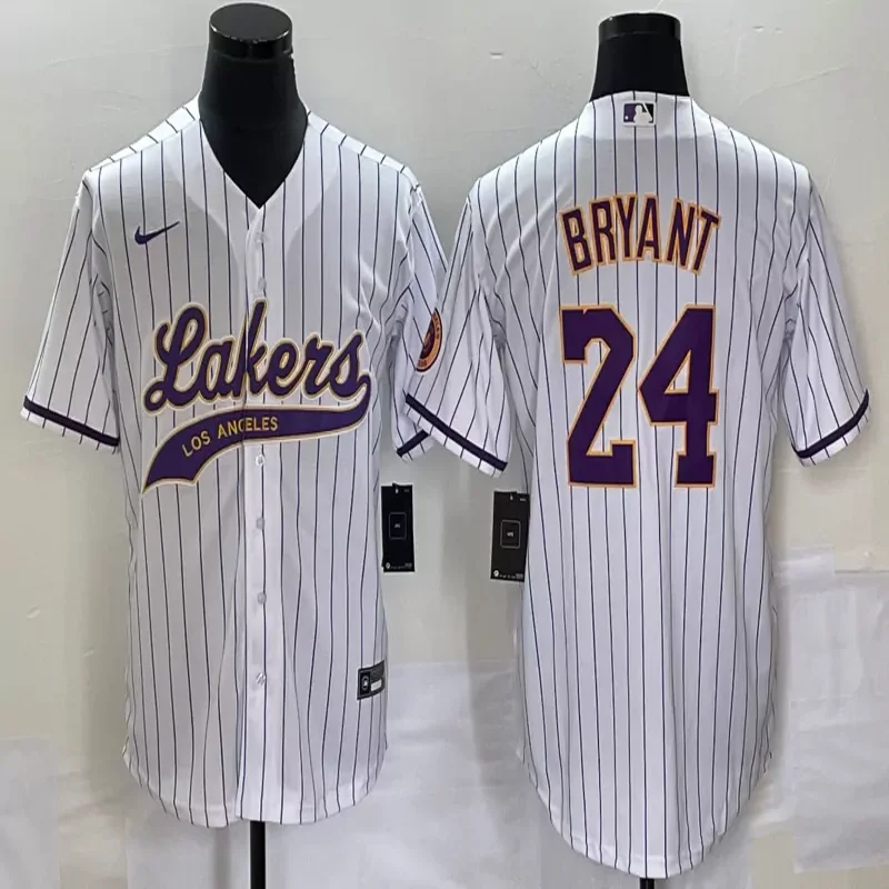Los Angeles Lakers #24 Bryant NBA Black Mamba Sport Grey Baseball Jersey - Image 4
