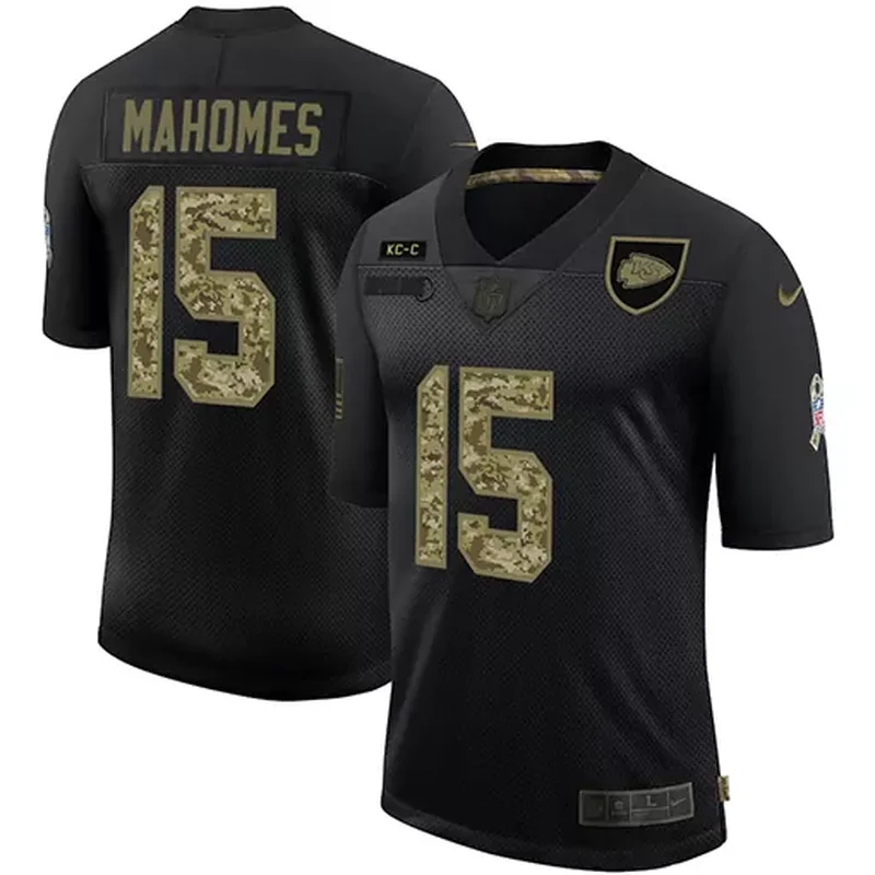 Kansas City Chiefs #15 Mahomes NFL Black Gold Jersey