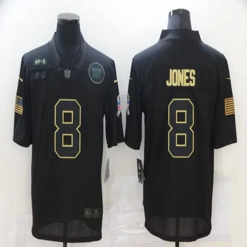 New York Giants #8 Jones NFL Black Gold American Flag Jersey