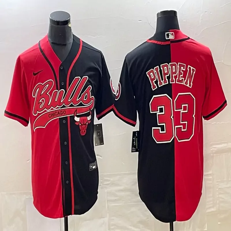 Chicago Bulls #Custom Name & Number NBA Black Red Baseball Jersey - Image 5