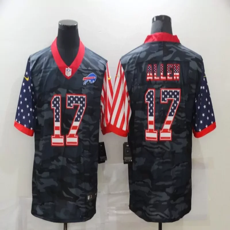 Buffalo Bills #17 Allen NFL Green Camouflage American Flag Jersey - Image 5