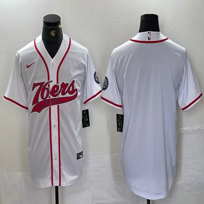 Philadelphia 76ers #Custom Name & Number NBA White Baseball Jersey