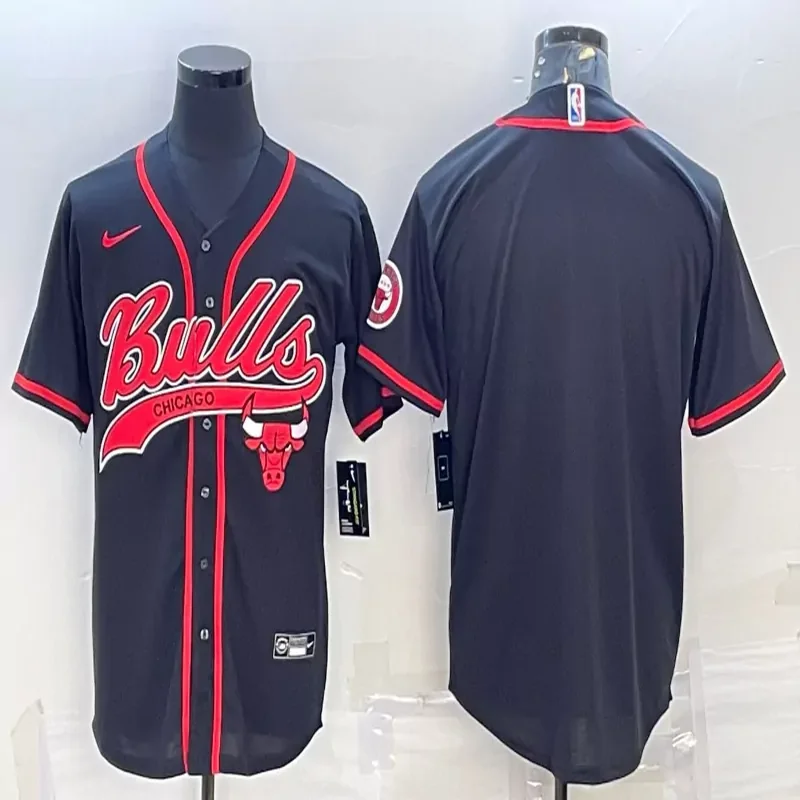 Chicago Bulls #91 Rodman NBA Black Baseball Jersey - Image 3