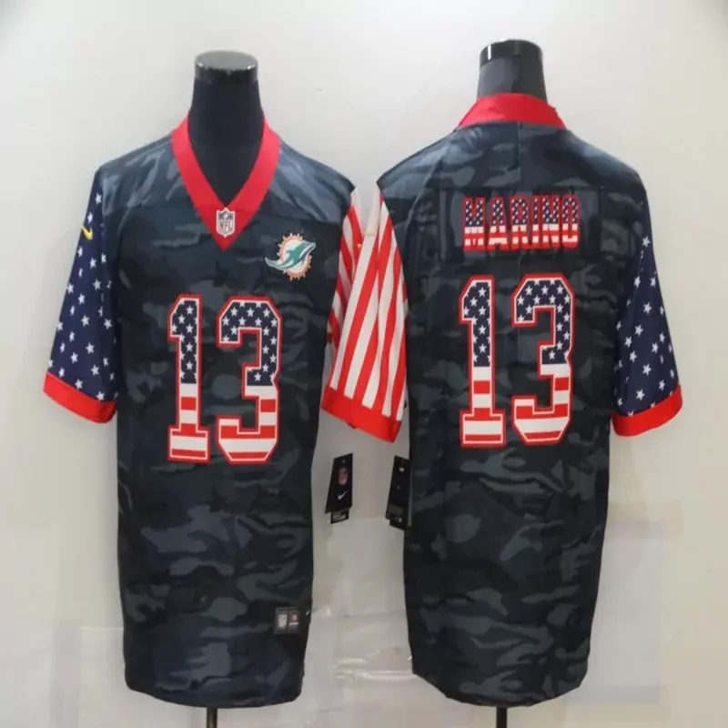 Miami Dolphins #13 Marino NFL Black Camouflage American Flag Jersey