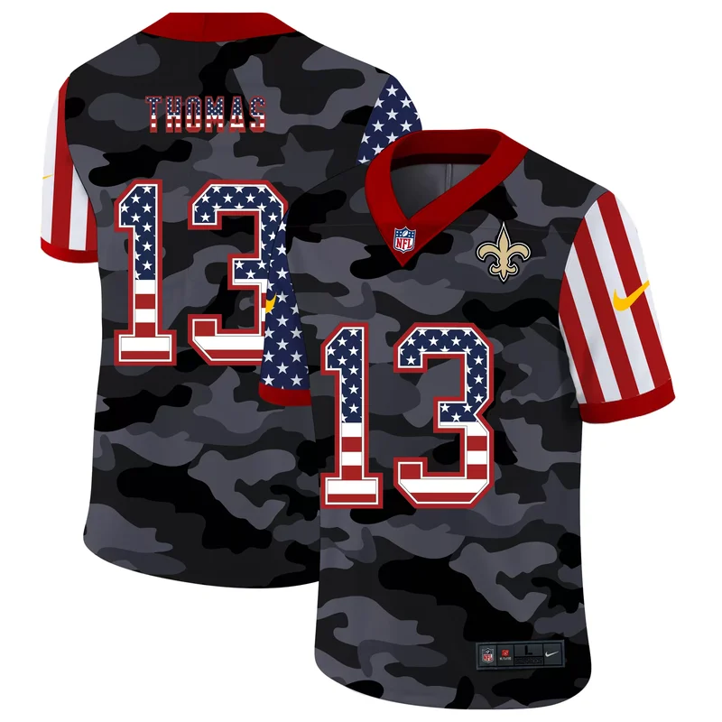 New Orleans Saints #13 Thomas NFL Black Camouflage American Flag Jersey