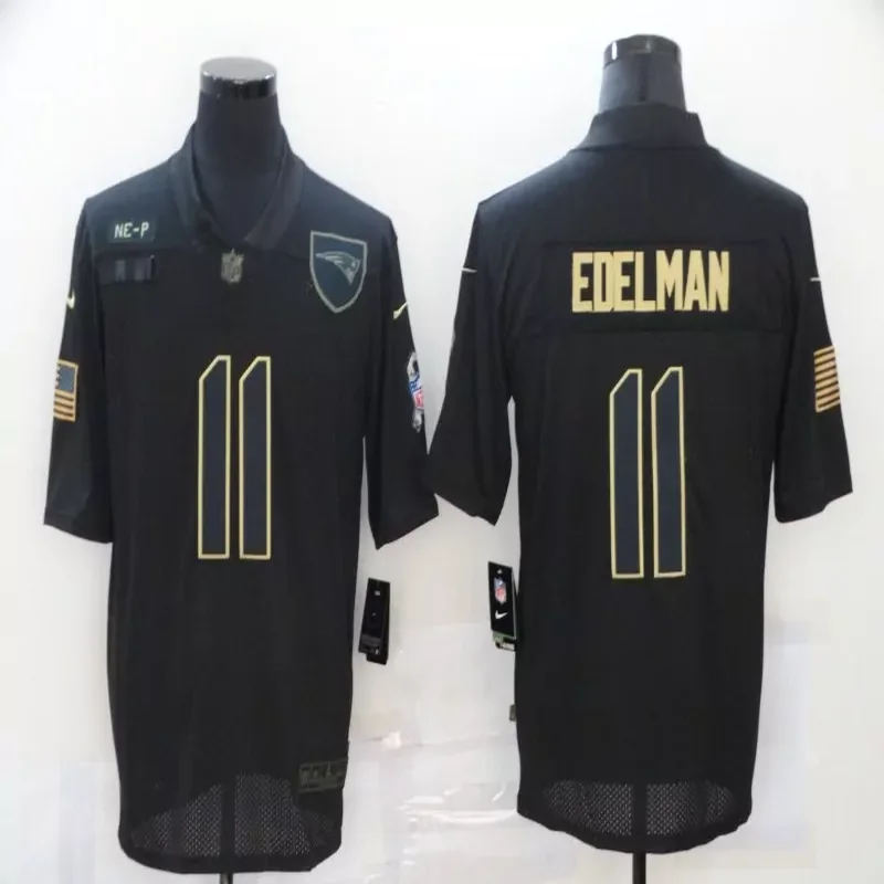 New England Patriots #11 Edelman NFL Black Gold American Flag Jersey