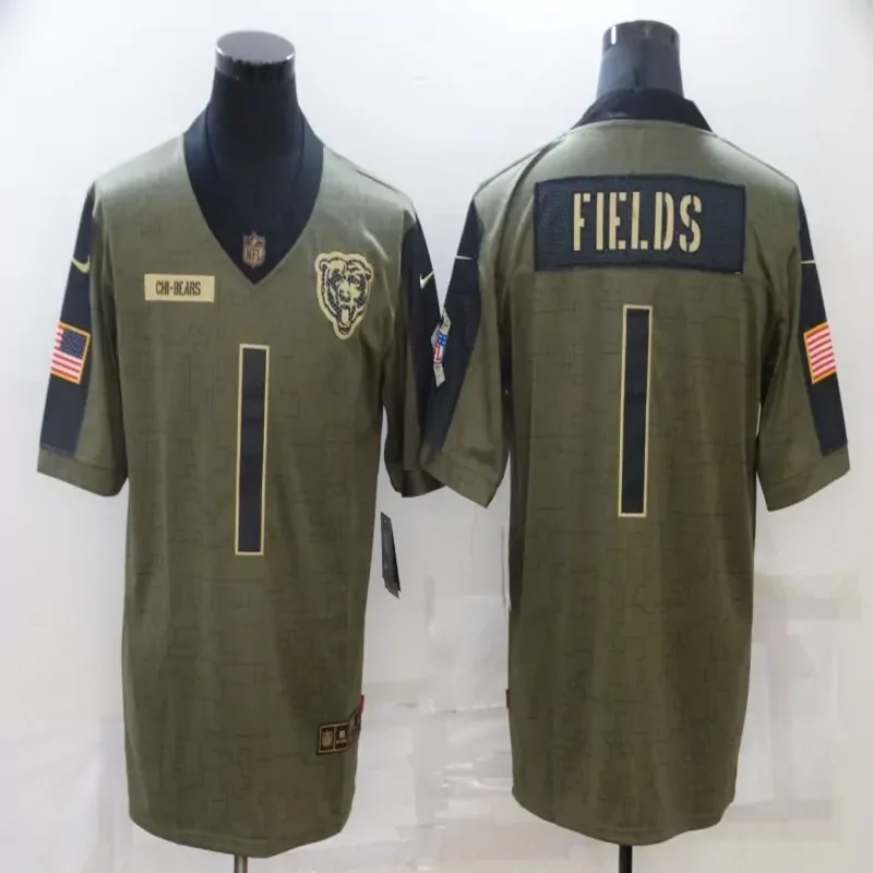 Chicago Bears #1 Fields NFL Black Gold Jersey - Image 5