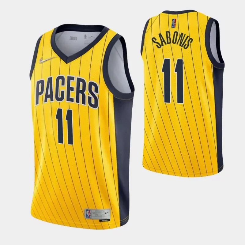 indiana pacers #11 domantas sabonis yellow earned 2021 Basketball jersey