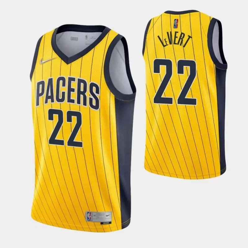 indiana pacers #22 caris levert yellow earned 2021 Basketball jersey