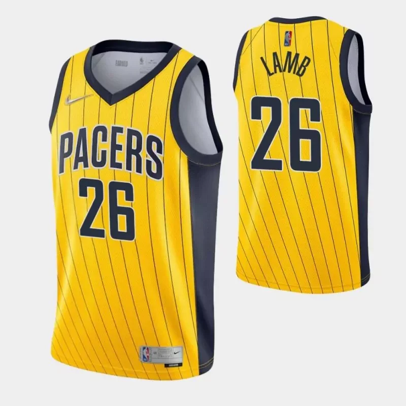 indiana pacers #26 jeremy lamb yellow earned 2021 Basketball jersey