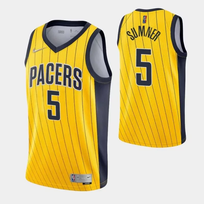 indiana pacers #5 edmond sumner yellow earned 2021 Basketball jersey