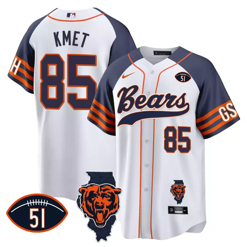 Inverted Cole Kmet Bears Illinois Patch Baseball Jersey All Stitched