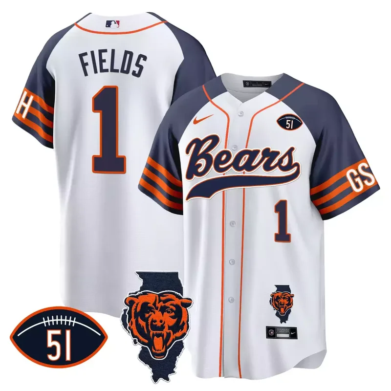 Inverted Justin Fields Bears Illinois Patch Baseball Jersey All Stitched