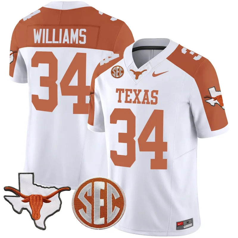 Inverted Ricky Williams texas longhorns state map sec patch jersey v4 all stitched
